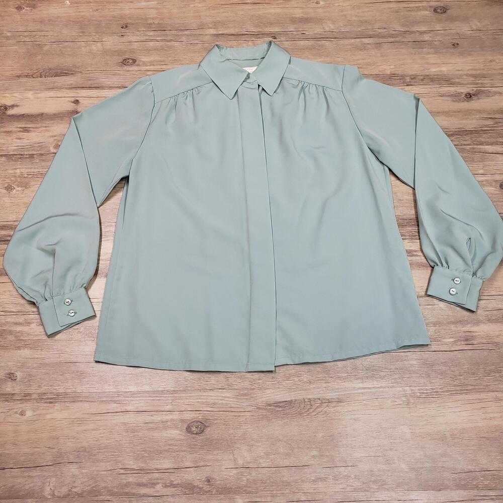 Vintage Pendleton Blouse Womens 12 Green Long Sleeve Country Sophisticates Top